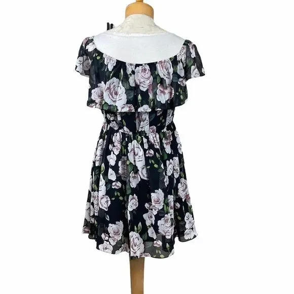 Lucy Paris Off the Shoulder Floral Dress Black L - Picture 5 of 10